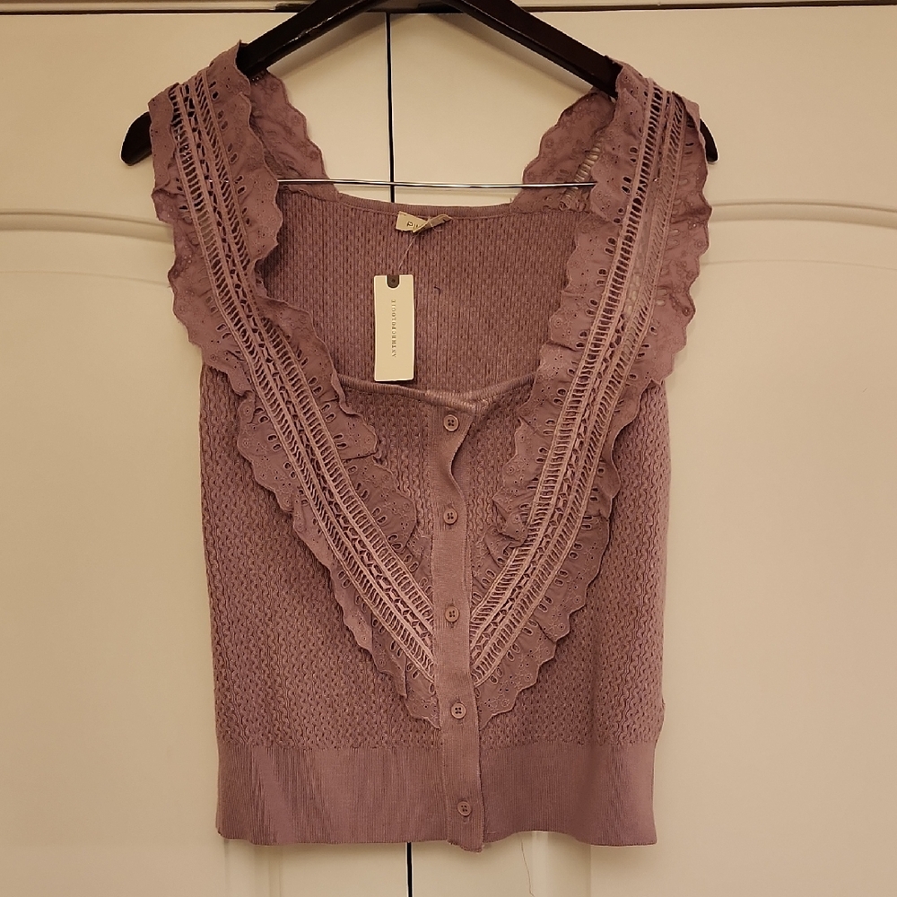 Anthropologie Purple Lace Trim Tank Top